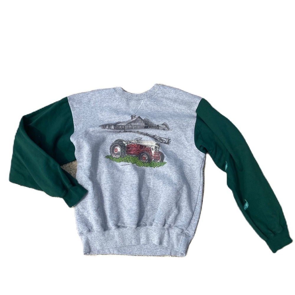 Vintage Ford 8N Tractor Sweatshirt Leaf Print Sleeve Medium Champion Gray